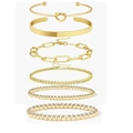 Set of 6 gold layered bracelets featuring bangles, paperclip and cuban links - Gold Set - Dual Bangles And Multiple Chains