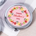 Portable silver metal compact mirror with pink floral Happy Mother's Day design - Red Yellow Wreath Mother's Day