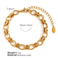 Bracelet chaîne en acier titane doré de 7,9 mm avec fermoir ajustable et médaille - 16cm+5cm / Bracelet Or