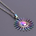 Rainbow-plated stainless steel necklace featuring a vibrant sun-shaped metal pendant - Necklace / Rainbow