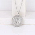 Silver stainless steel photo locket necklace with hexagram and Greek key pattern - Hexagram Round/Steel