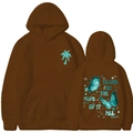 Sweat à capuche marron foncé avec imprimé palmier turquoise et motif papillon - S / Hauts / Café 1