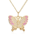 Detalle del colgante de mariposa en oro de 18K con esmalte rosa y pedrería brillante - Mariposa rosa y marrón