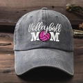 Casquette de baseball en coton gris foncé délavé avec motif brodé Volleyball MOM - Taille unique / Gris