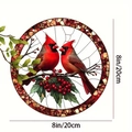 20cm round acrylic wall decor featuring red cardinals and mosaic art style - 20x20cm