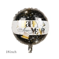 Ballon de Nouvel An 18 pouces en aluminium noir et doré avec motifs de feux d'artifice - 18 Pouces Rond Fond Blanc Nouvel An