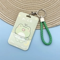 Cute light green frog card holder with matching green woven lanyard and metal keychain - Nice Frog + Green Wrist Rope