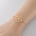 Adjustable 18K gold plated thin chain bracelet featuring a clover heart knot charm - 358-Clover