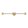 Goldenes Industrial Piercing mit Herz-Knoten-Design und zwei klassischen Kugeln - Herz / Gold