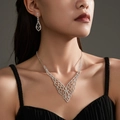 Luxury silver bridal jewelry set featuring sparkling butterfly wing necklace and earrings - Butterfly Wing Style (DTN14026413S)