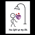 Purple natural gemstone heart on a white greeting card with romantic illustrations - Lilac Stone
