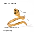 Anillo minimalista de serpiente dorada con ojos de piedras verdes y textura de escamas - Estilo de Cabeza de Serpiente de Ojo Verde Dorado (JDRW2308024-GN) / Dorado