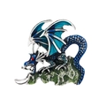 Vintage blue enamel dragon brooch with detailed scales and wings for suit lapels - Blue Enamel Wings Dragon