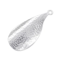 Macro shot of teardrop shaped silver metal pendant with hammered texture and top ring - VD1594 Textured Teardrop / White Gold