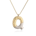 Two-tone letter Q pendant necklace with hammered gold and smooth silver finish - Letter Q