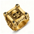 Anello punk gotico da uomo in oro vintage con intarsio in pietra nera - US 7 / Oro