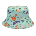 Dettaglio cappello a secchiello in cotone verde chiaro per bambini con dinosauri - Ciano / M (56-58cm)