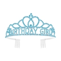 Dettaglio di una corona di compleanno in argento con strass blu e pettini per capelli - Blu