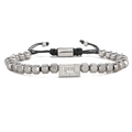 Retro crown beaded bracelet with stainless steel beads and adjustable black woven cord - Silver 6MM 18 Pineapple Beads Crown