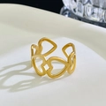 Minimalist golden stainless steel open ring with hollow heart patterns for women - 12 Gold G-037
