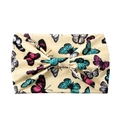 Bandeau de yoga élastique beige avec imprimé papillons colorés et nœud central torsadé - Beige Papillon Coloré (HD37-9)