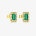 Elegant gold S925 silver stud earrings with rectangle emerald and diamond halo - 18k Gold-MME1039-Rectangle Emerald Green