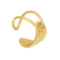 Detail of gold titanium steel ring featuring a unique double-layer hollow geometric design - ZJ7981-Gold Streamline Hammered