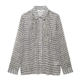 Elegante camicia in chiffon con stampa geometrica in stile francese e collo a pieghe - XS / Geometric