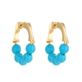 Bohemian gold hook earrings with 5 turquoise beaded charms in retro design - Blue