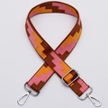 Adjustable wide replacement shoulder strap with brown and orange geometric weave pattern - No. 320 / Silver