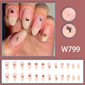 Uñas postizas de almendra con dibujos de insectos y abejas en set de 24 piezas - Estilo Degradado de Animales Insectos (W799 con Pegamento)