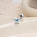 Elegant silver flower stud earring with blue and clear zircon stones in a detailed close-up - Blue White (Single)