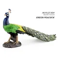Realistic green peacock figurine model with detailed tail feathers on a stone base - Green Peacock (127-2624)
