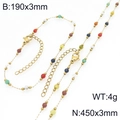 Golden titanium steel jewelry set featuring colorful beads necklace and matching bracelet - Colorful Beads Style (Style 9)