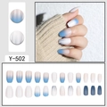 Faux ongles ballerine courts dégradé bleu mat avec texture marbrée pour femmes - Cercueil Nude Bleu Blanc (Y-502)