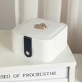 White jewelry box with golden crown rhinestone and navy blue leather buckle strap - 11*11*5.5CM / White