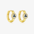 Golden S925 silver hoop earrings with blue center stones and white diamond halo - 18K Gold (Earrings - Blue Stone)