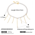 White pearl tassel necklace with gold stainless steel chain and 7.2mm pearls - White Artificial Pearl Tassel Necklace (JDNW2404024)