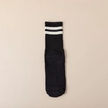 Mid-calf black yoga socks with white double stripes and non-slip silicone soles - White Striped / Black