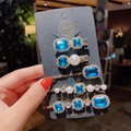 5-piece vintage gold hair clip set with royal blue crystals and white pearls - Peacock Blue Gold 5-Piece Set