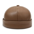 Berretto docker marrone in pelle PU con trama litchi e classico design a sei pannelli - Beige Scuro