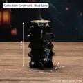 Gothic spine-shaped black resin candle holder with gold tray and 10.7cm height detail - Black Spine Candle Holder