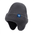Bonnet en maille gris avec protège-oreilles en fil peluche et écusson flocon de neige - Gris