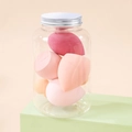 Pink and peach makeup sponge set in a transparent jar with silver metallic lid - Drifting Bottle 4Large 3Small / Pink Series