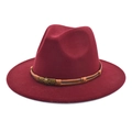 Detail of burgundy wool fedora with a braided brown band and vintage skull metal badge - M (56-58cm) / Burgundy
