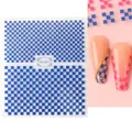 Blue and white checkerboard 3D nail sticker TH-0811 with realistic adhesive design - TH-0811 (Blue & White Classic Checkerboard)