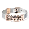 Silver mesh bracelet with rose gold heart, flamingo and fish charms for women - T-Rose Gold (Flamingo Fish Lock)