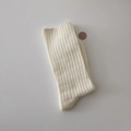 Off-white ribbed cotton blend crew socks with delicate floral embroidery for women - Wide Striped Creamy White