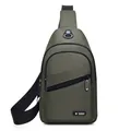 Army green waterproof oxford cloth sling bag with multiple zippers and headphone port - 0103 Green