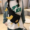 Cartoon duck crossbody chest bag in black canvas with cute yellow decorative elements - Black